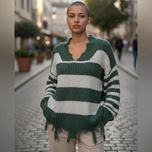 NWT CROCHETED DOLMAN SLEEVE  SWEATER STRIPED